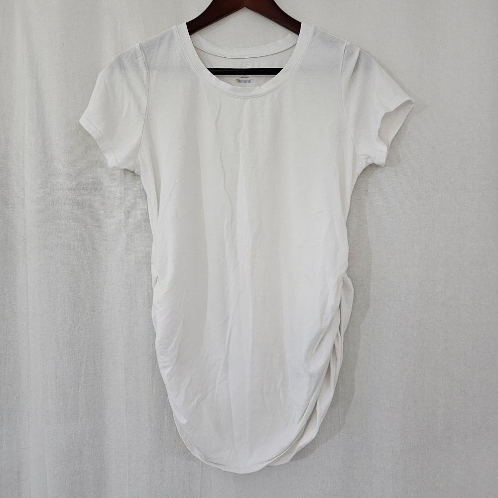 lapasa Short Sleeve Crew Neck T-Shirt with Ruched Sides in White Size M